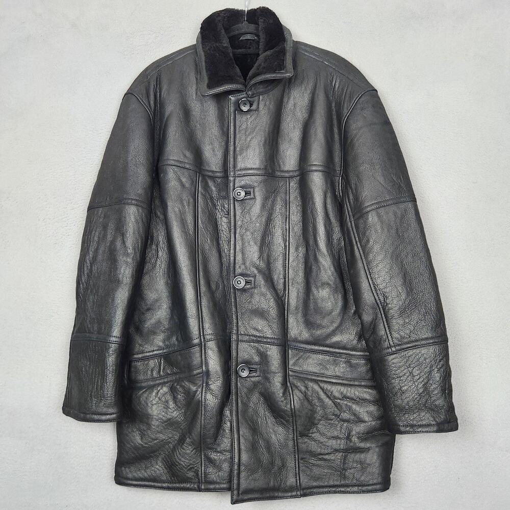 Pronto Uomo Shearling Coat Mens Medium Black Leather Long Winter Overcoat